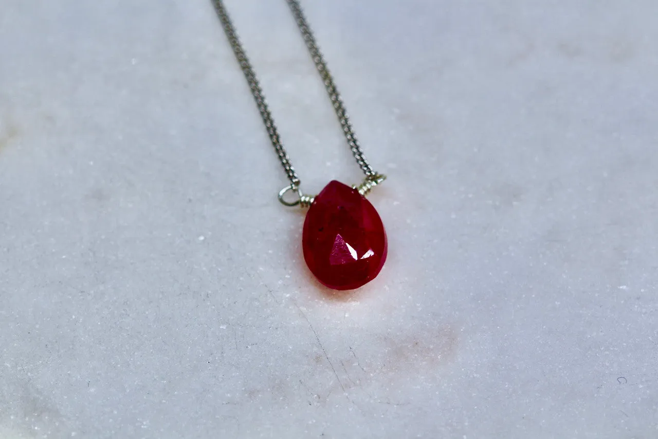 925 Sterling Silver Ruby Necklace, Handmade Red Gemstone Necklace, Ruby, Dainty Necklace, July Birthstone, Ruby Birthstone