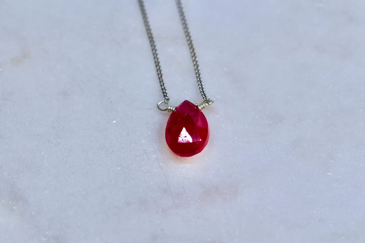 925 Sterling Silver Ruby Necklace, Handmade Red Gemstone Necklace, Ruby, Dainty Necklace, July Birthstone, Ruby Birthstone