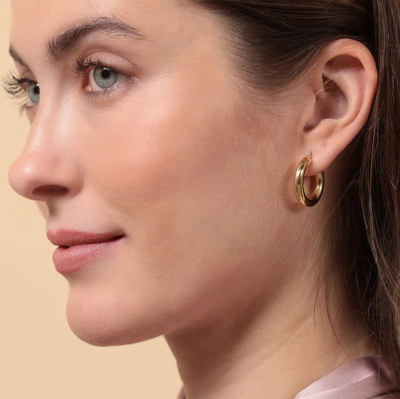 9ct Gold Thick Tube Hoop Earrings 20mm