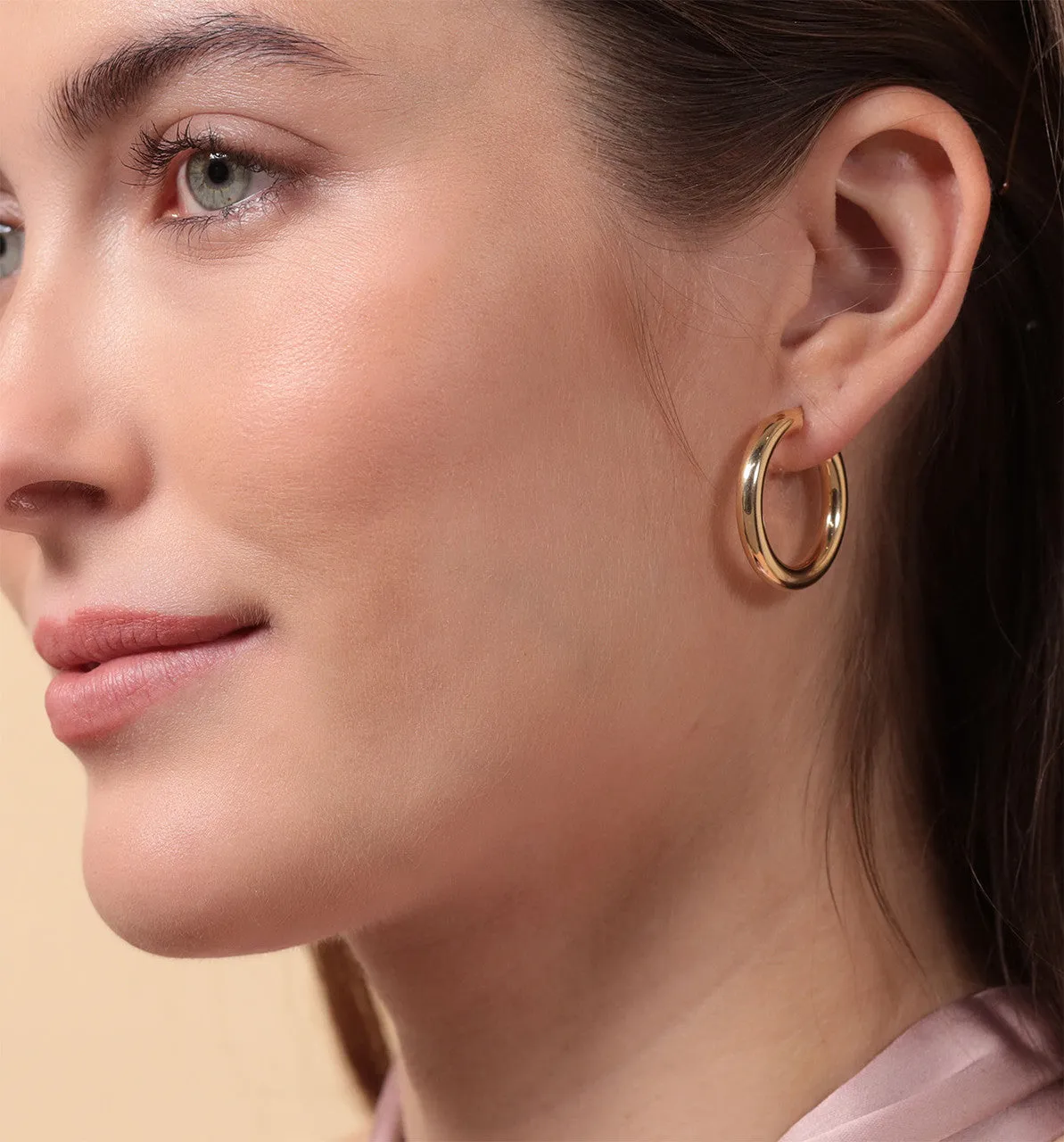 9ct Gold Thick Tube Hoop Earrings 25mm