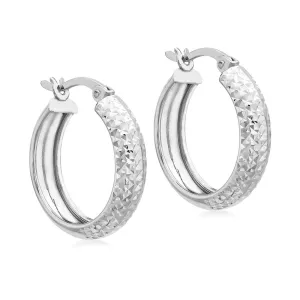 9ct White Gold Diamond Cut Hoop Earrings