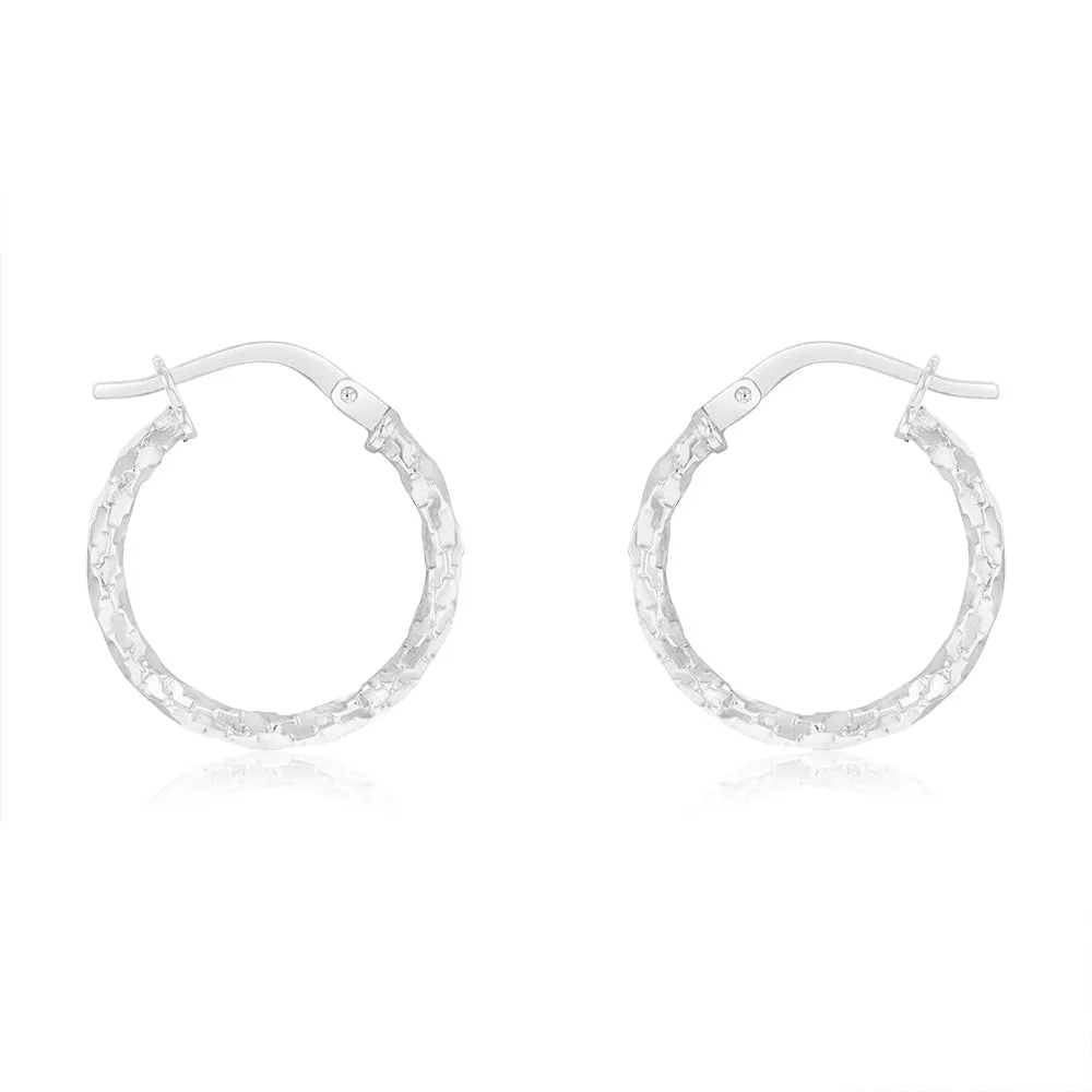 9ct White  Gold Silver-Filled Fancy Twisted 15mm Hoop Earrings