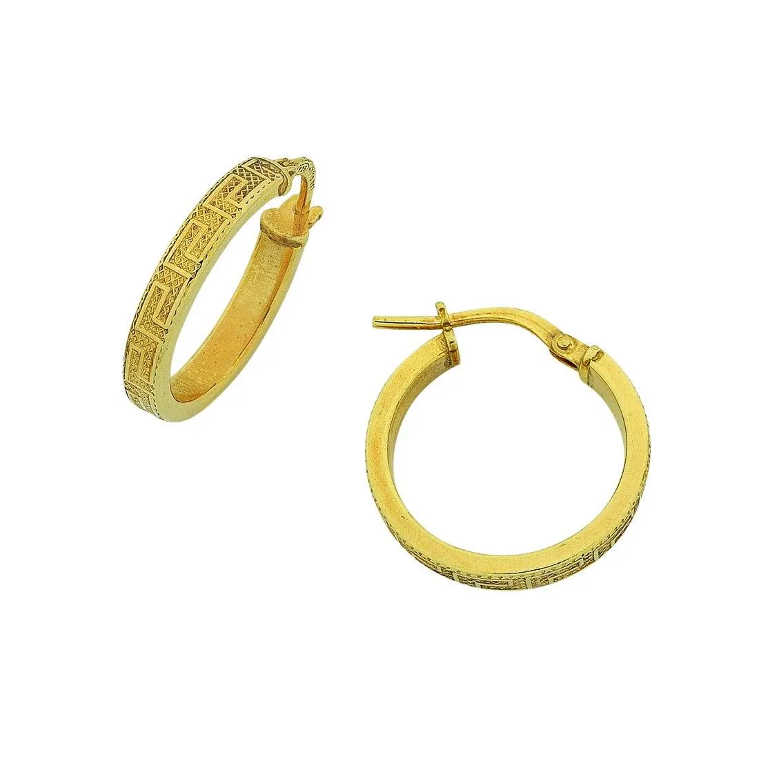 9ct Yellow Gold Silver Infused Greek Hoop Earrings 15mm