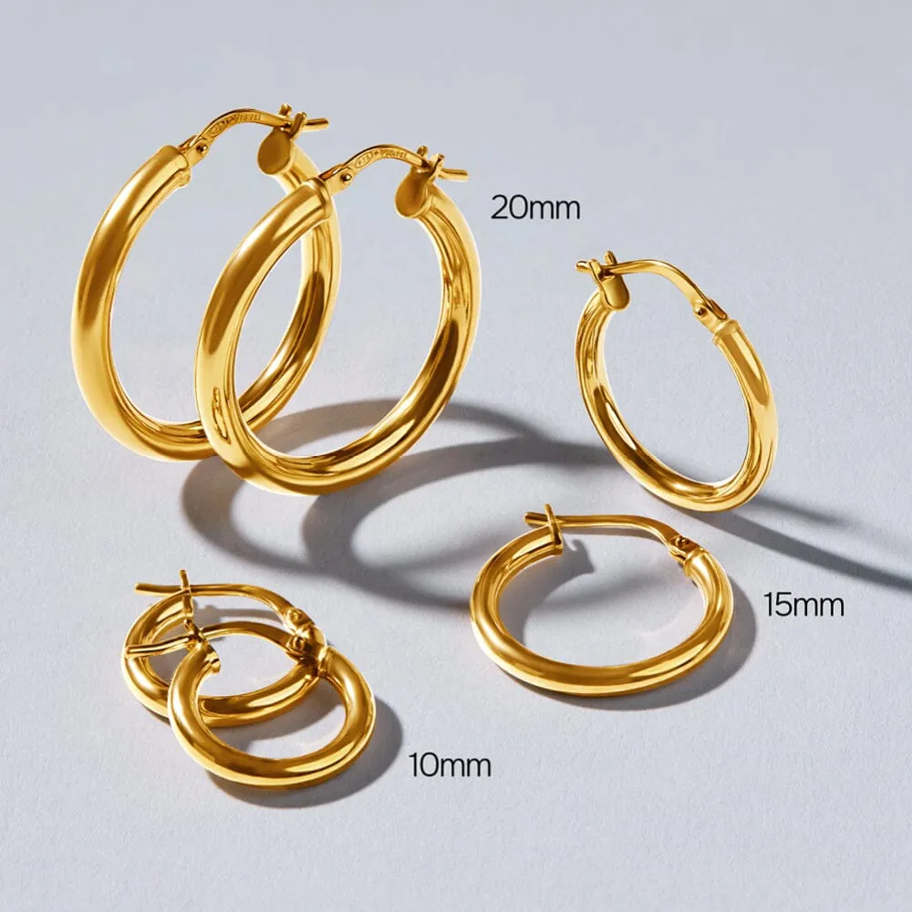 9ct Yellow Gold Silver Infused Hoop Earrings 20mm