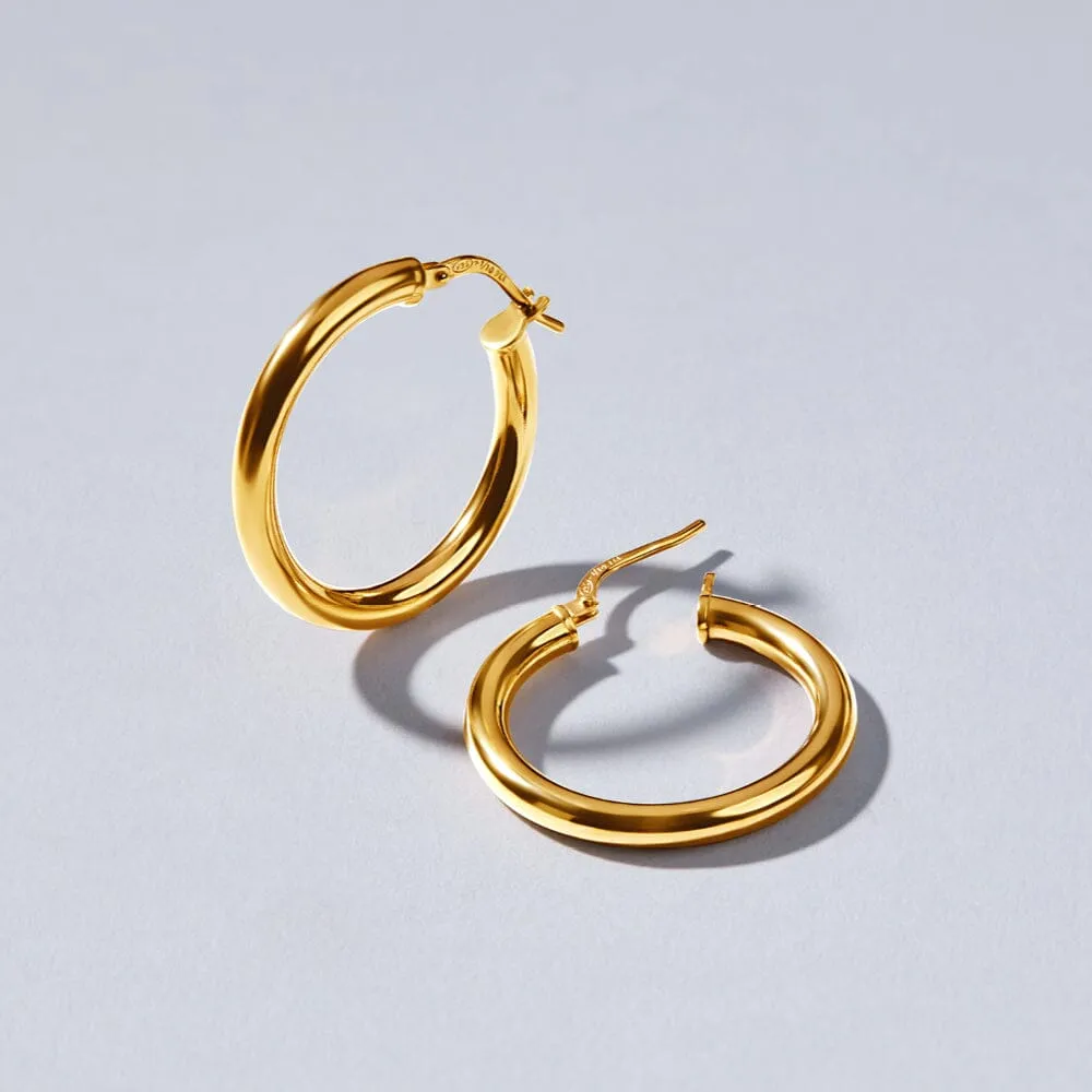 9ct Yellow Gold Silver Infused Hoop Earrings 20mm