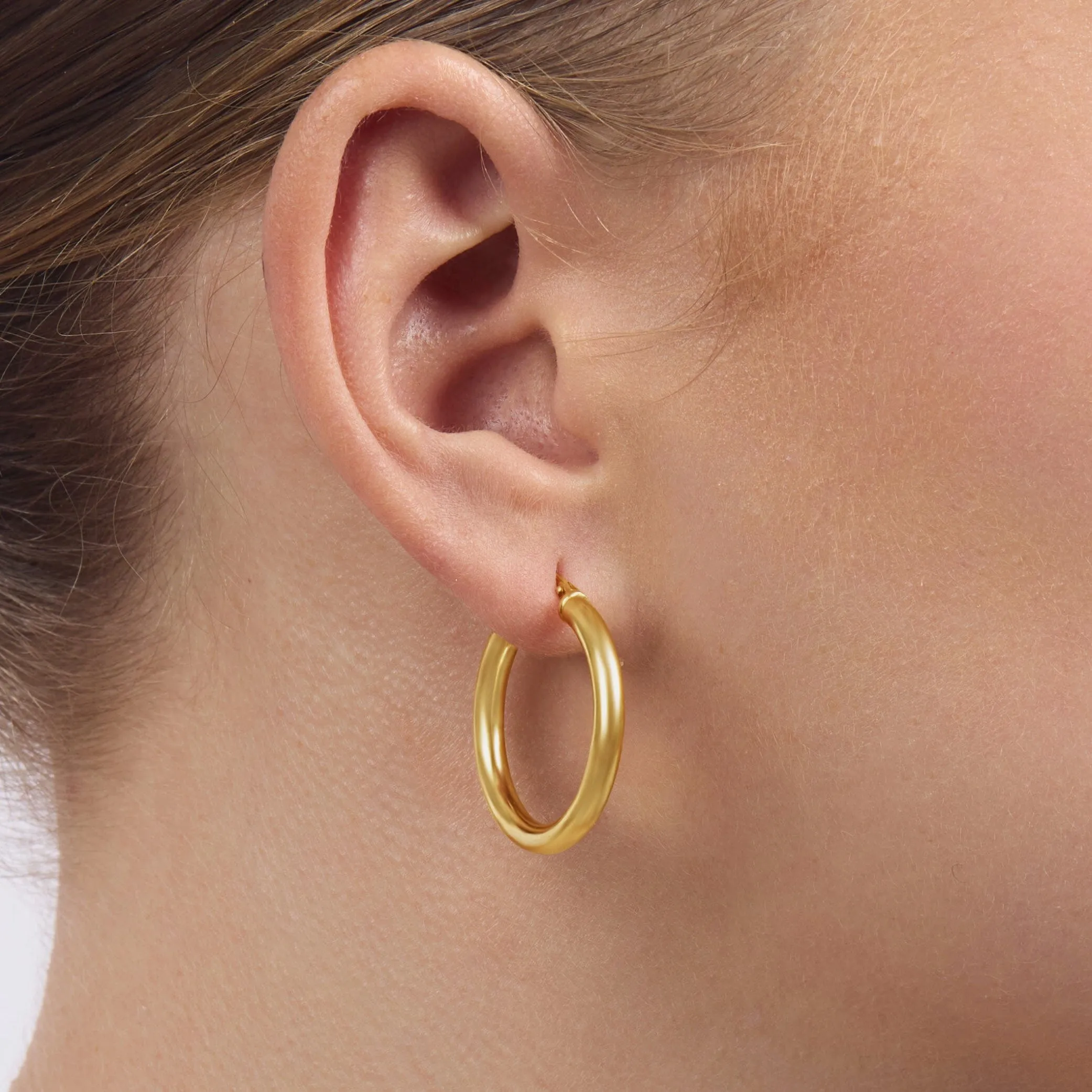 9ct Yellow Gold Silver Infused Hoop Earrings 20mm