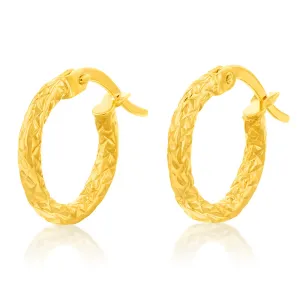 9ct Yellow Gold Silverfilled Diamond Cut 10mm Hoop Earrings