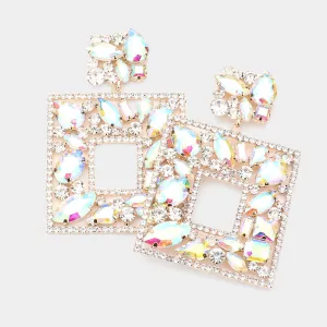 AB Multi Crystal Stone Square Chandelier Pageant Earrings on Gold  | Prom Earrings | 546665