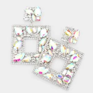 AB Multi Crystal Stone Square Chandelier Pageant Earrings  | Prom Earrings | 537265