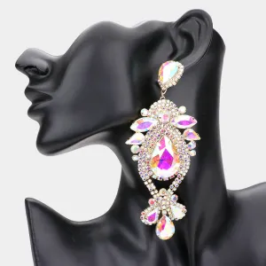 AB Oversized Multi Stoned Crystal Chandelier Pageant Earrings on Gold | Statement Earrings | 555377