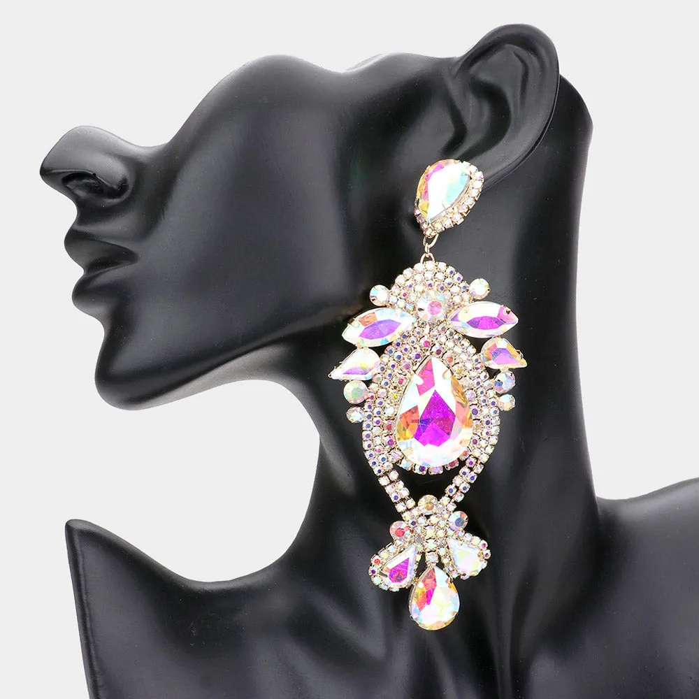 AB Oversized Multi Stoned Crystal Chandelier Pageant Earrings on Gold | Statement Earrings | 555377