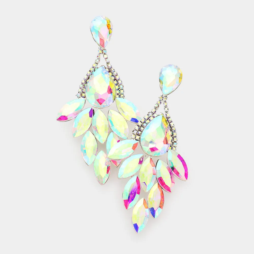 AB Teardrop Accented Marquise Cluster Stone Pageant Chandelier Earrings | Prom Earrings | 540231