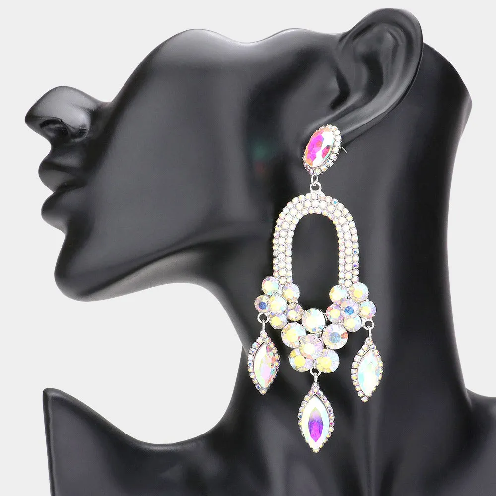 AB Triple Marquise Stone Drop Chandelier Pageant Earrings  | Prom Earrings |  588733