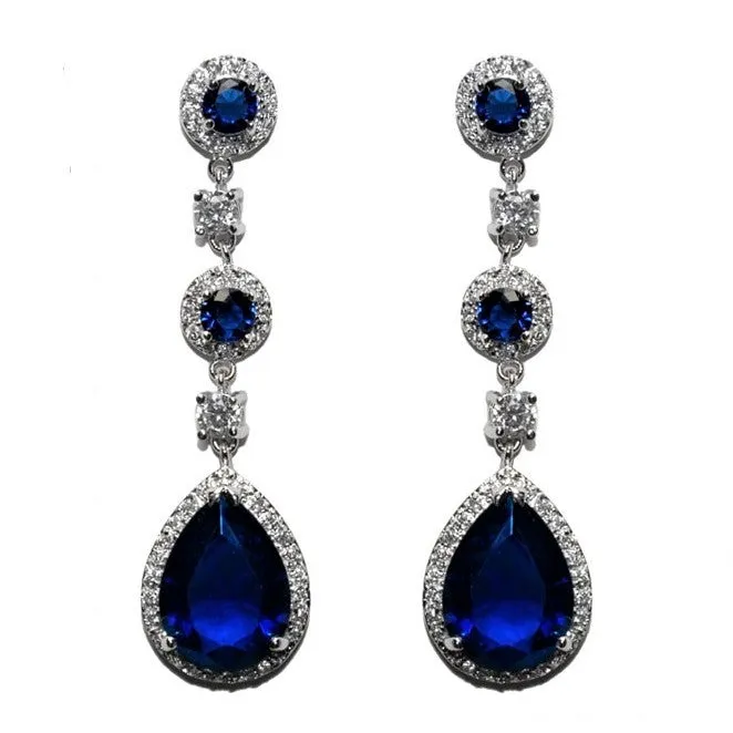Amberly Sapphire Dangle Chandelier Earrings | 57mm