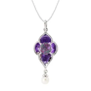 Amethyst & Pearl Pendant in 14k White Gold