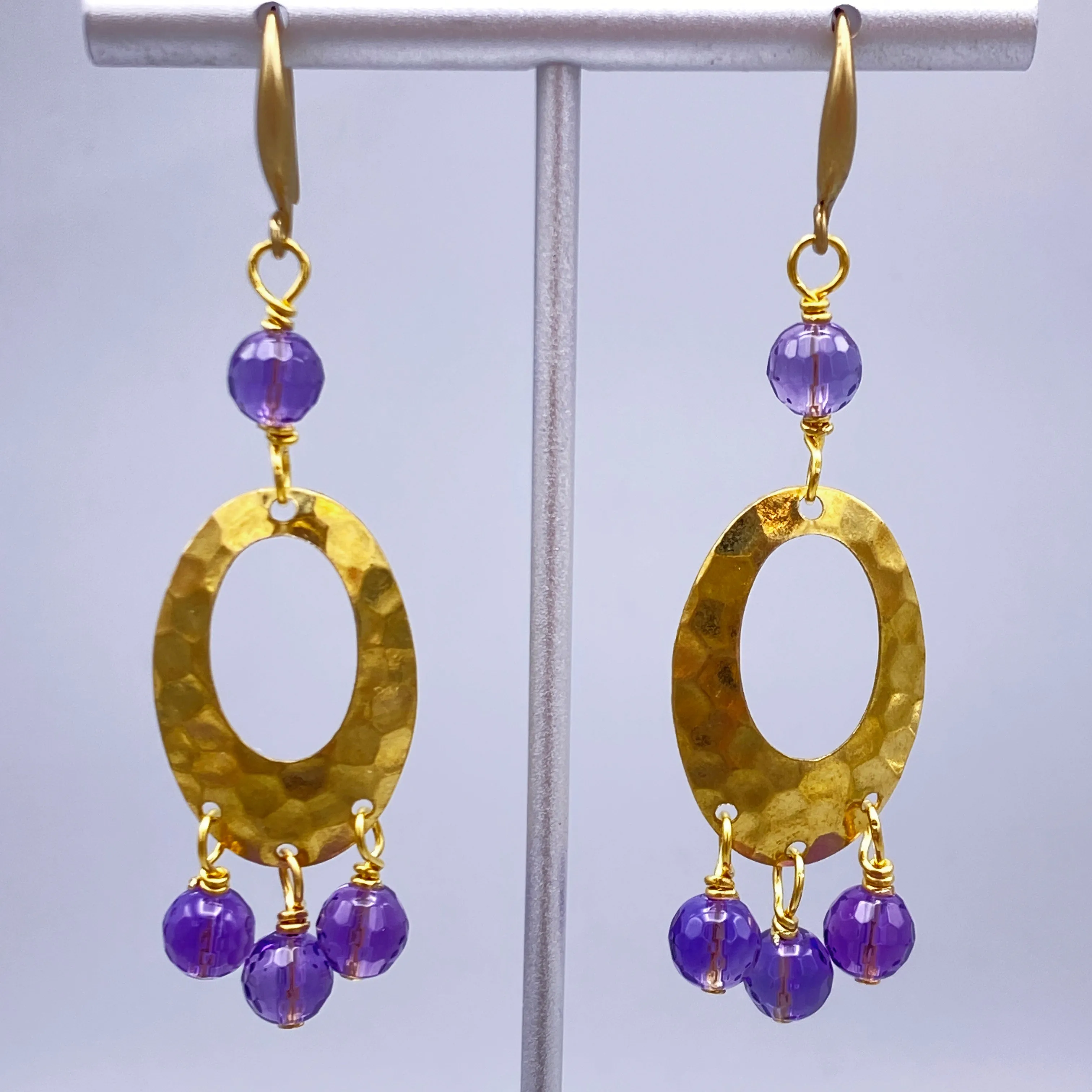Amethyst and Brass Chandelier Dangle Earrings
