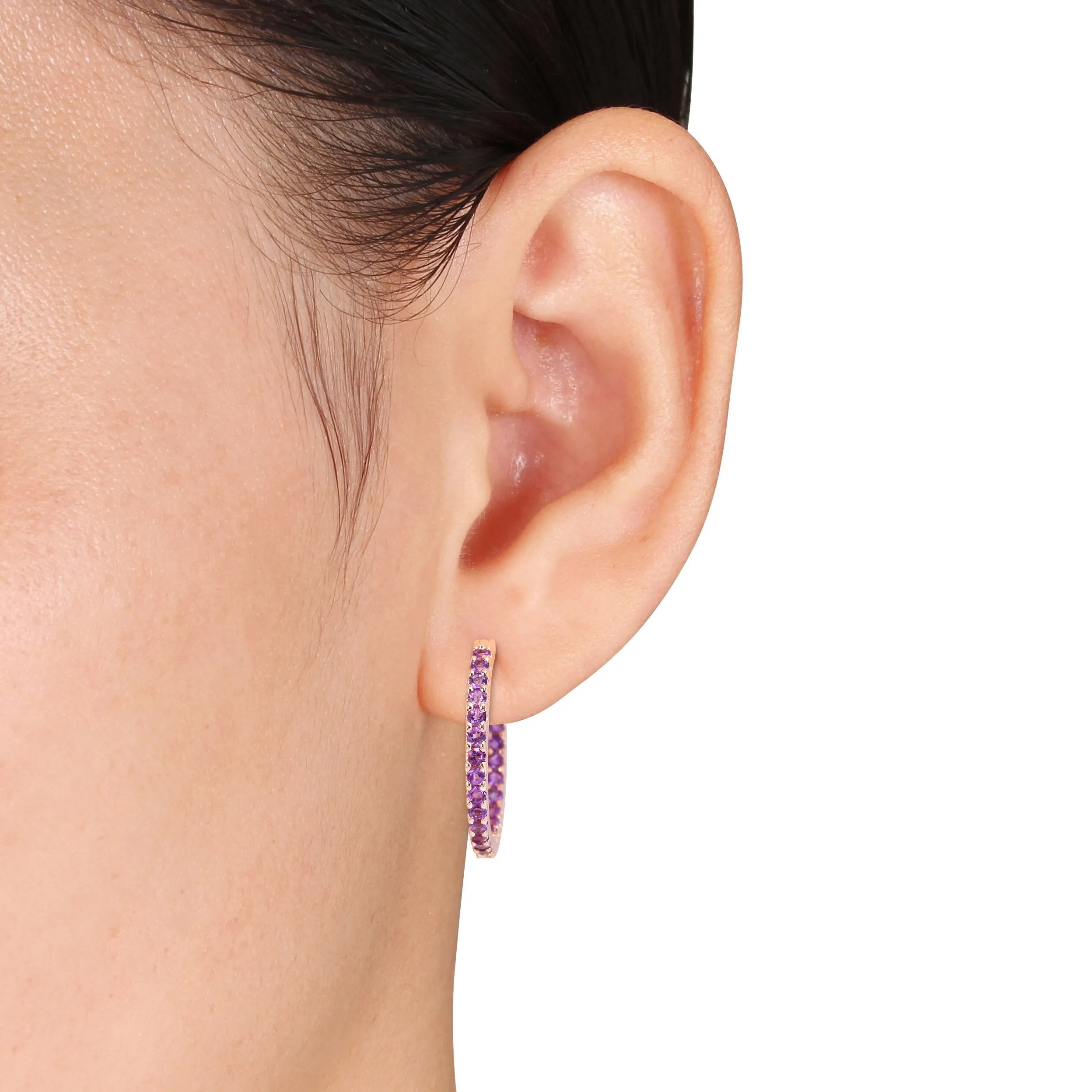 Amethyst Hoop Earrings 10k Pink Gold