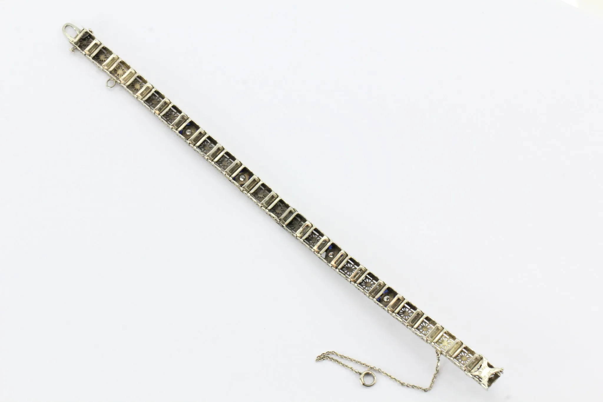 Antique Art Deco J.J. White Diamond & Sapphire Platinum & 14K Gold Bracelet