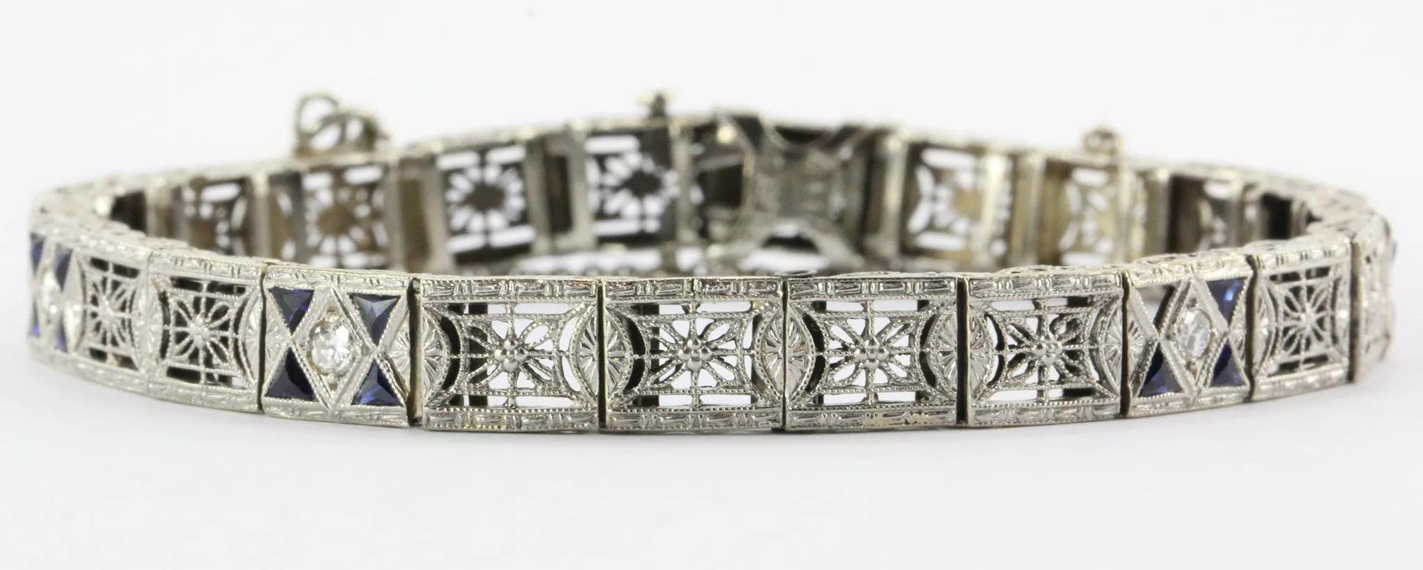 Antique Art Deco J.J. White Diamond & Sapphire Platinum & 14K Gold Bracelet