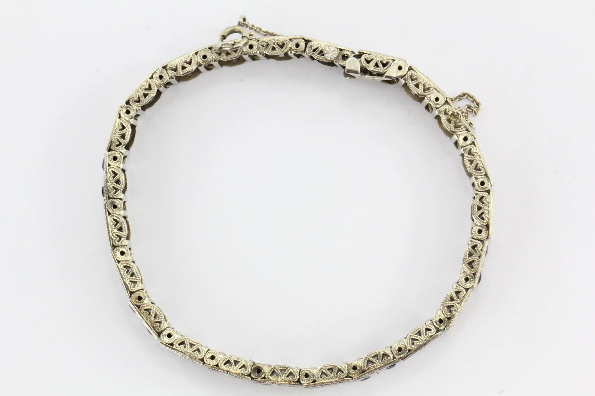 Antique Art Deco J.J. White Diamond & Sapphire Platinum & 14K Gold Bracelet