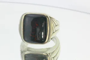 Antique Art Deco Silver Dragon Bloodstone Heliotrope Signet Ring