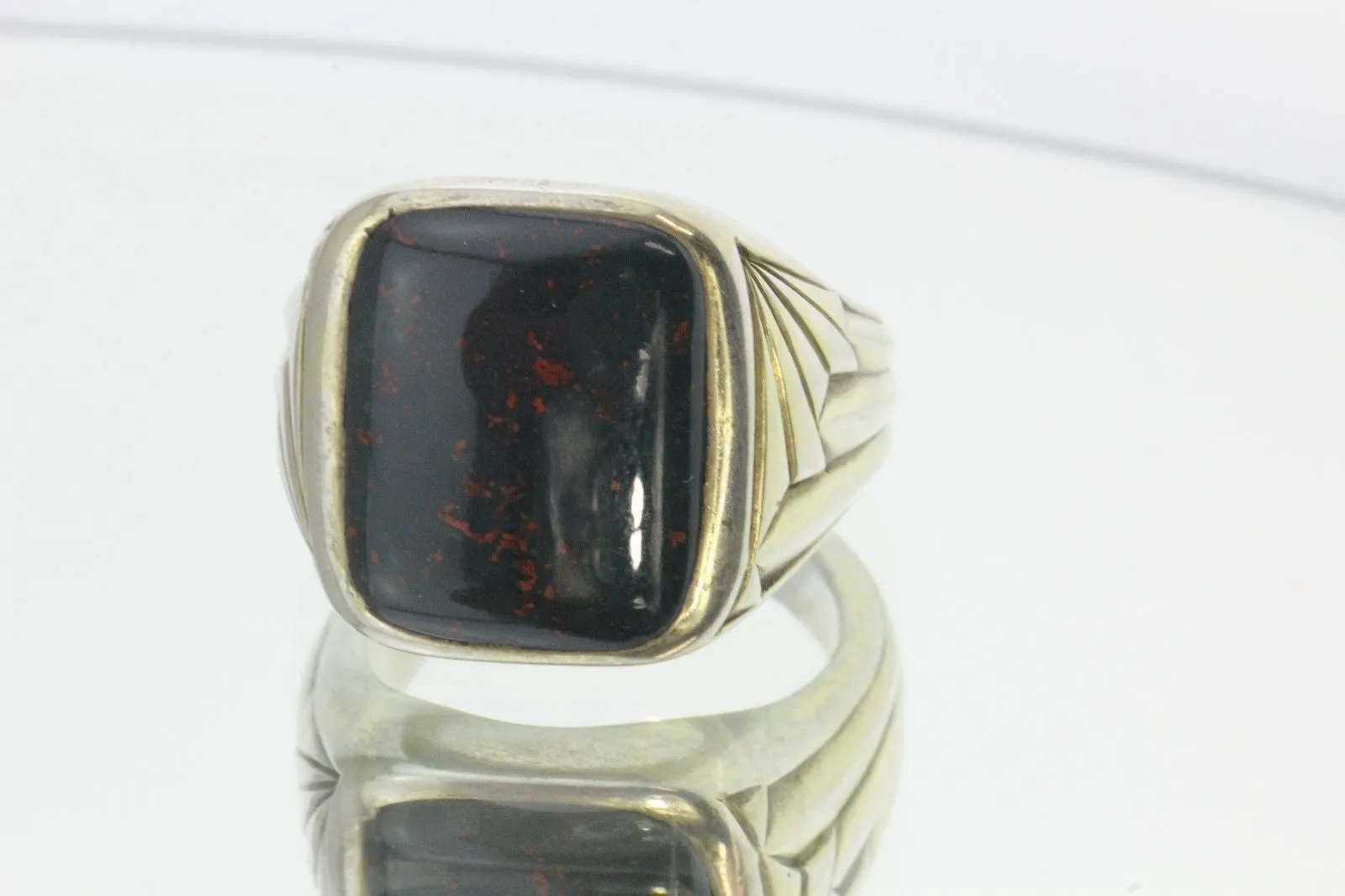 Antique Art Deco Silver Dragon Bloodstone Heliotrope Signet Ring