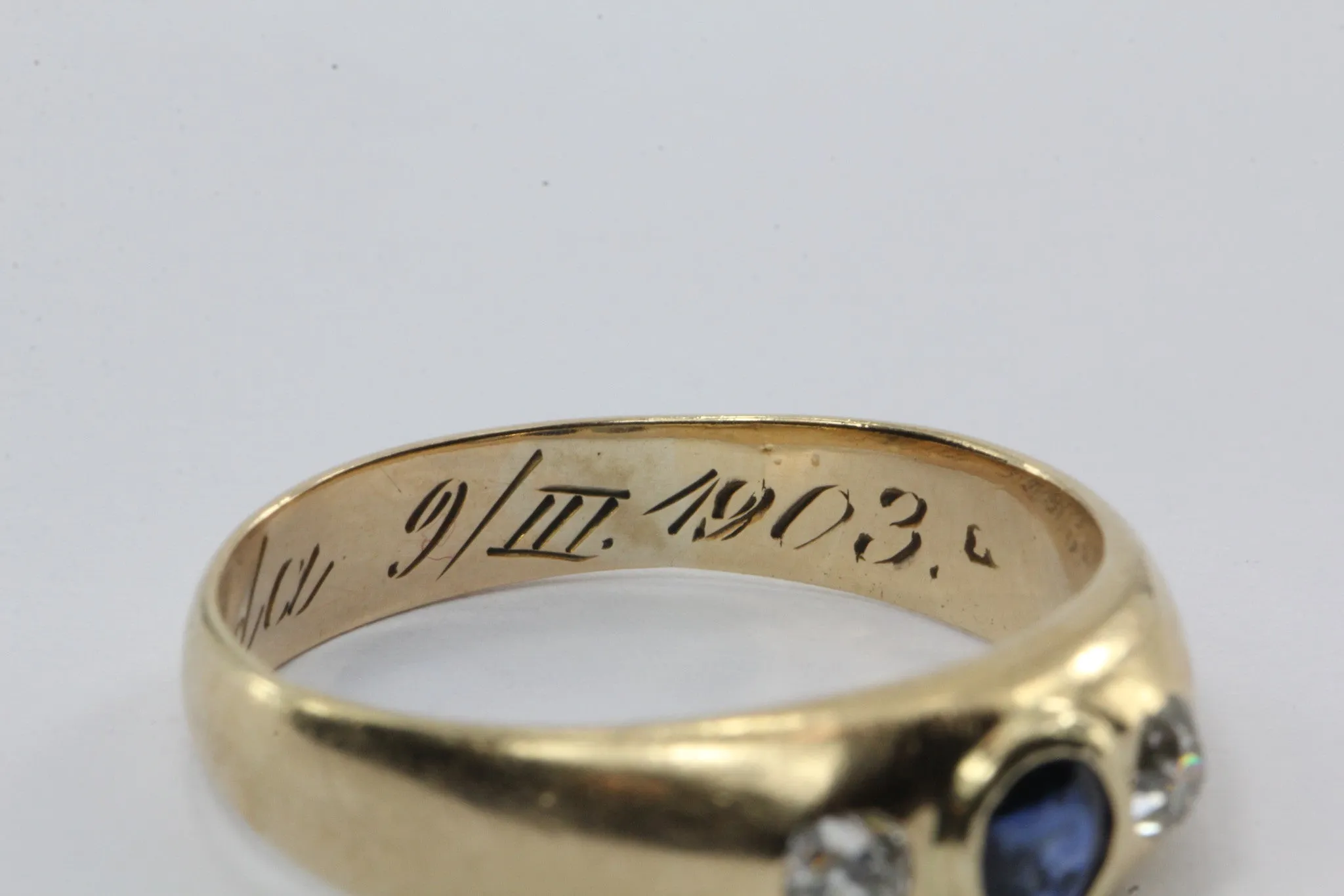 Antique Edwardian 14K Gold Sapphire & Old Mine Diamond Ring Band