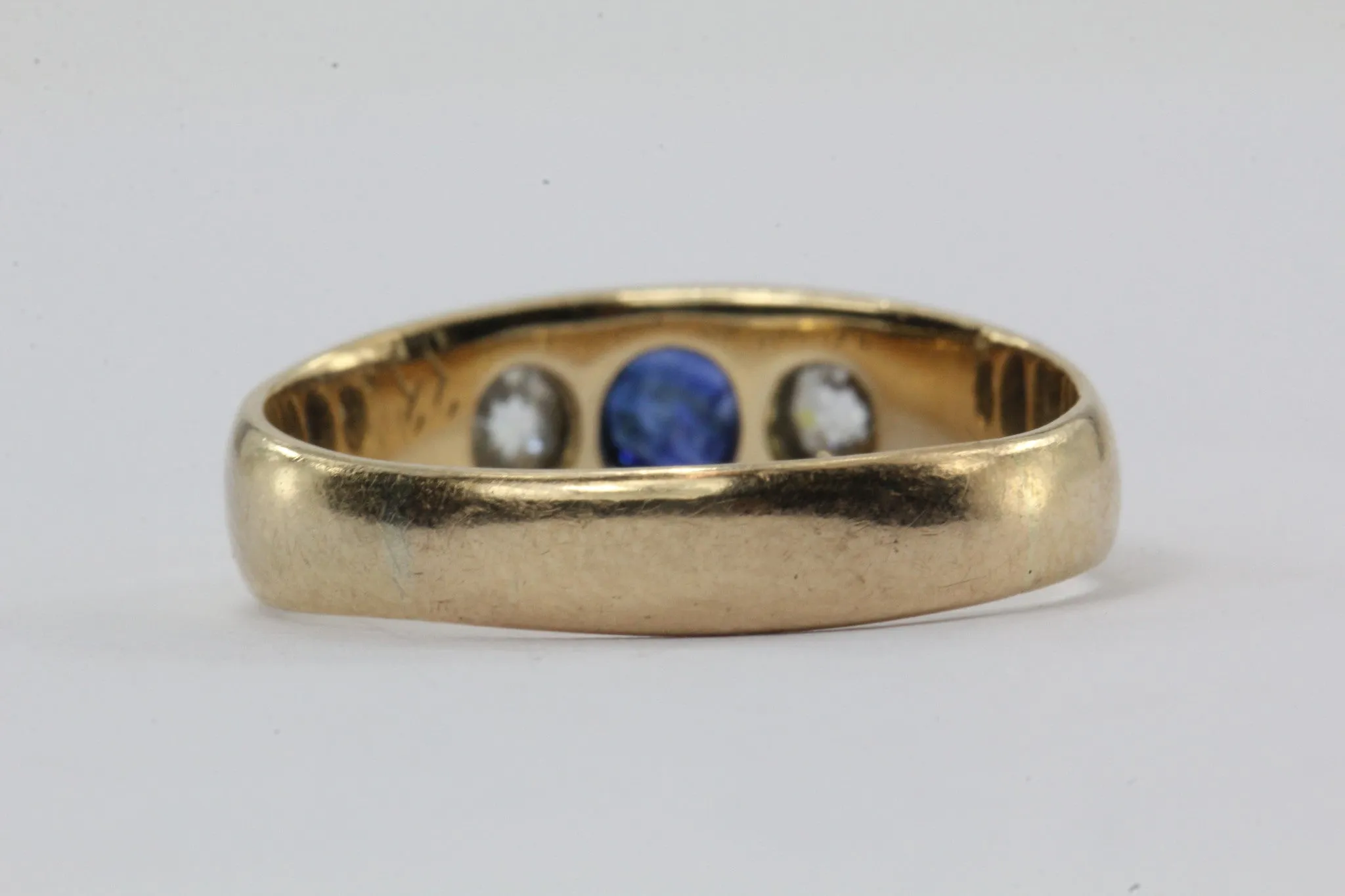 Antique Edwardian 14K Gold Sapphire & Old Mine Diamond Ring Band