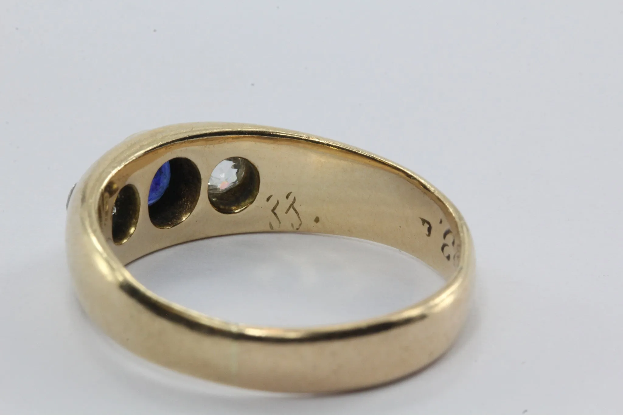 Antique Edwardian 14K Gold Sapphire & Old Mine Diamond Ring Band