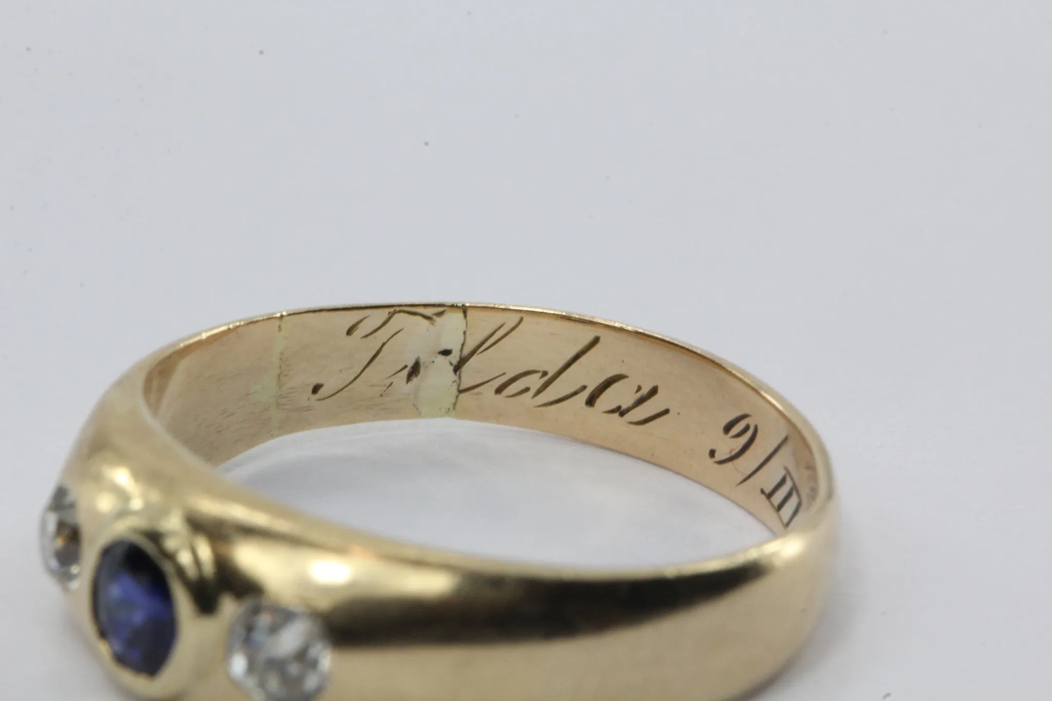 Antique Edwardian 14K Gold Sapphire & Old Mine Diamond Ring Band