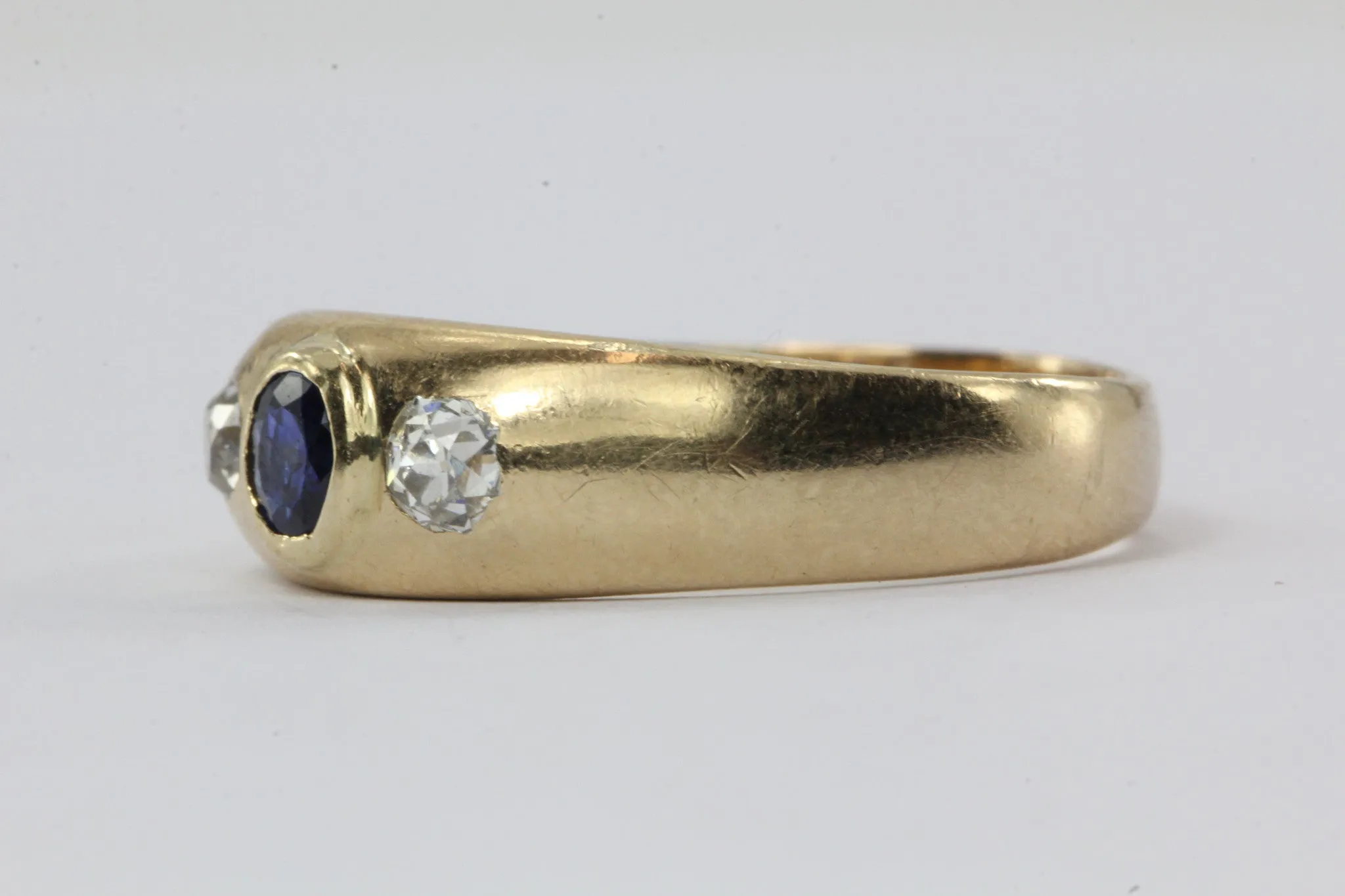Antique Edwardian 14K Gold Sapphire & Old Mine Diamond Ring Band