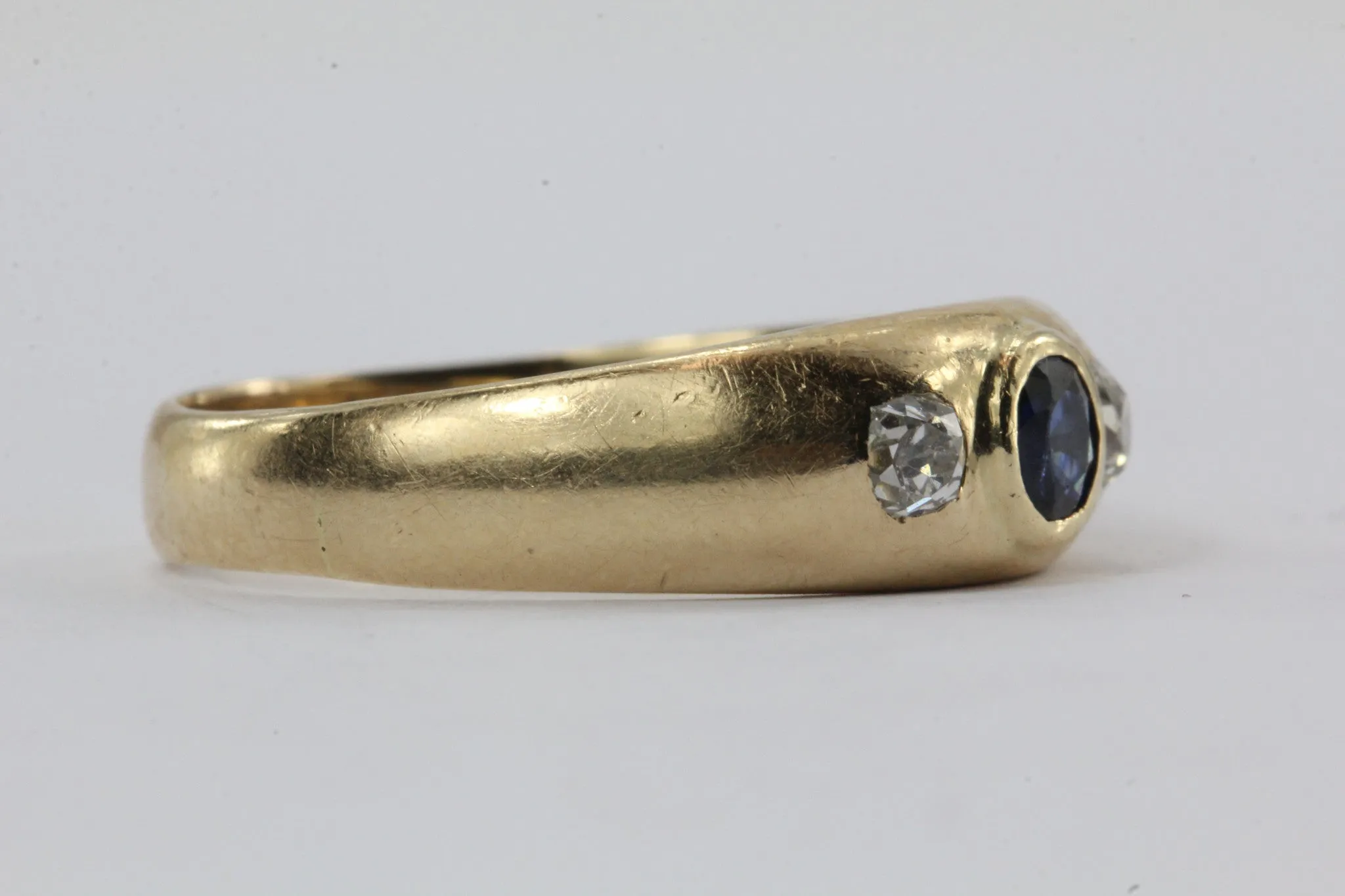 Antique Edwardian 14K Gold Sapphire & Old Mine Diamond Ring Band