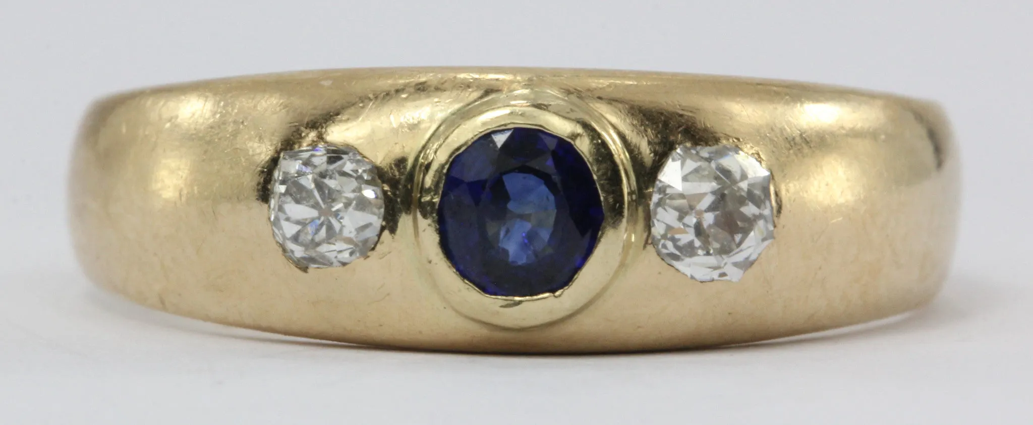 Antique Edwardian 14K Gold Sapphire & Old Mine Diamond Ring Band