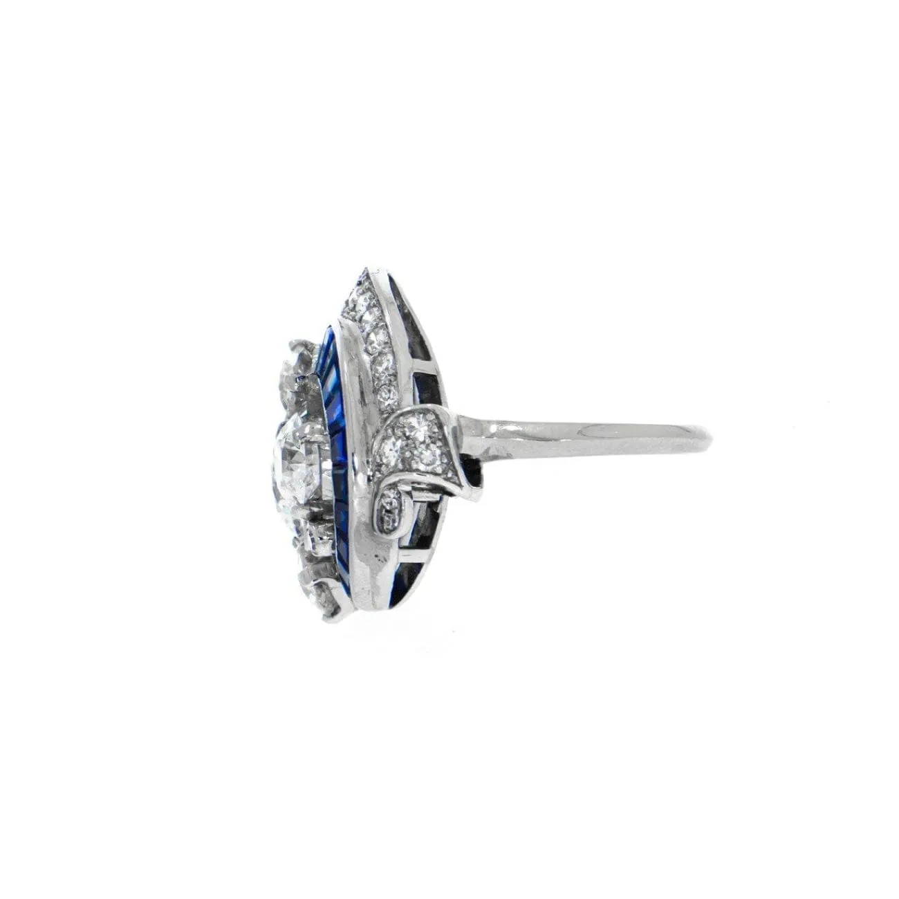 Antique Platinum Diamond and Sapphire Ring