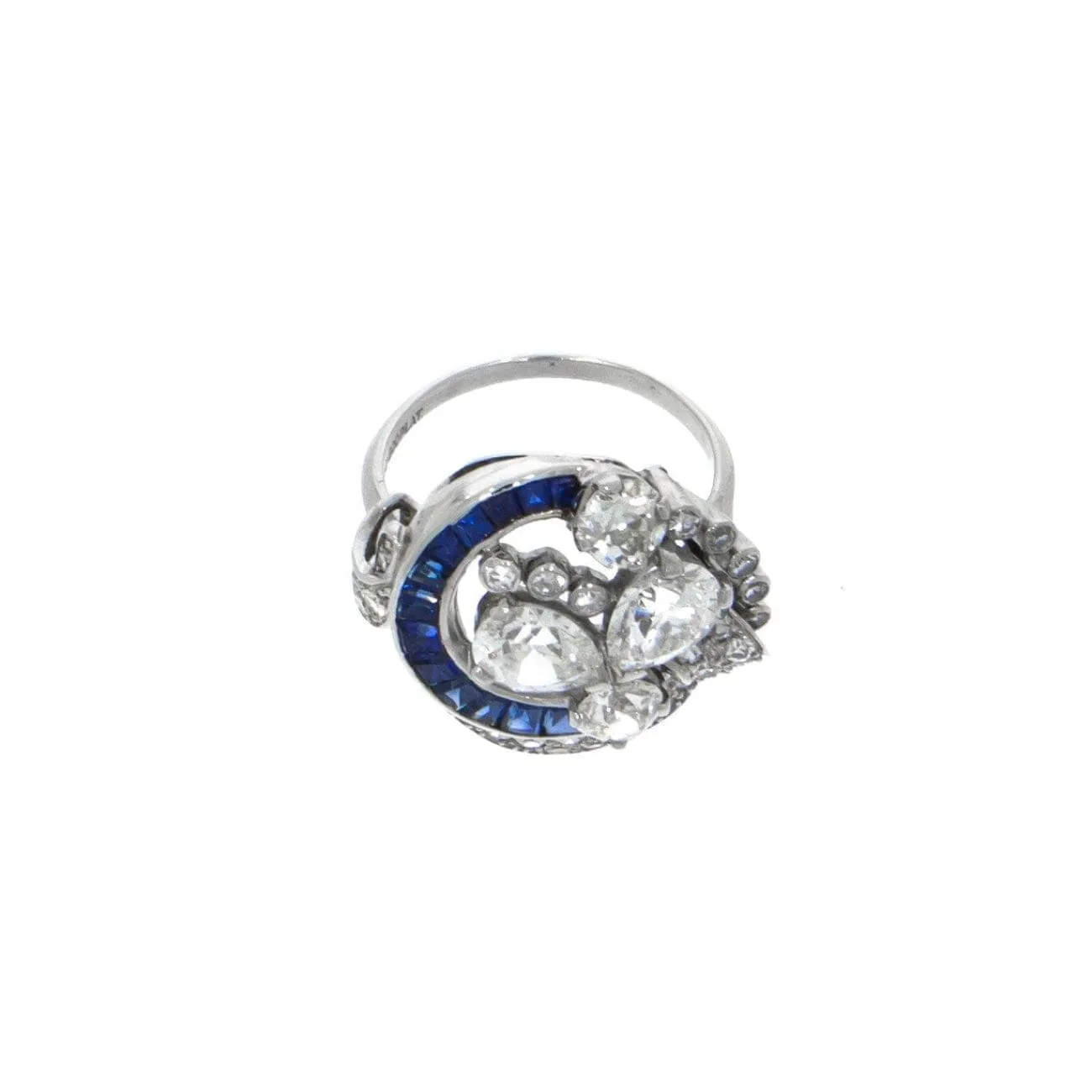 Antique Platinum Diamond and Sapphire Ring