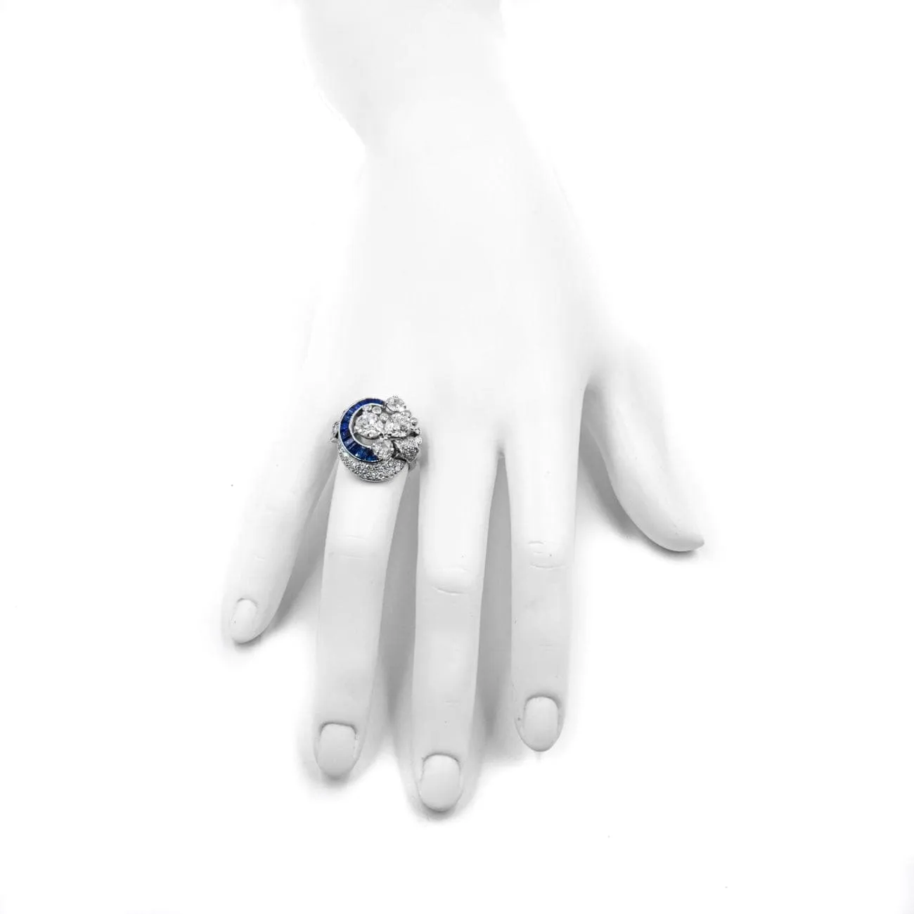 Antique Platinum Diamond and Sapphire Ring