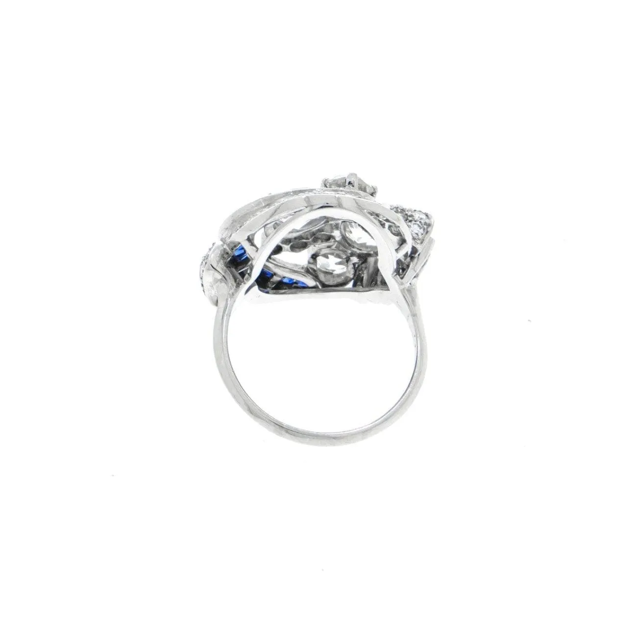 Antique Platinum Diamond and Sapphire Ring