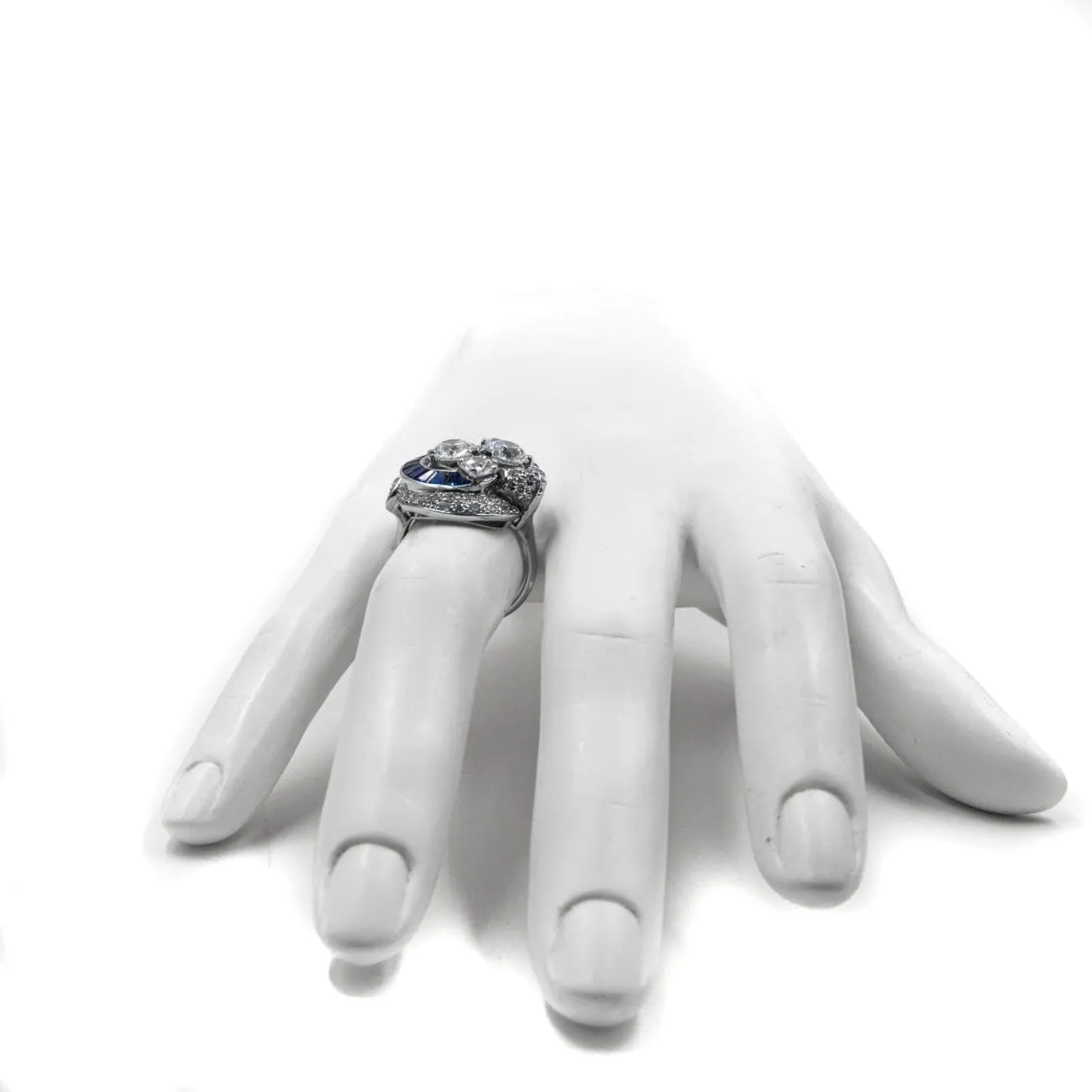 Antique Platinum Diamond and Sapphire Ring