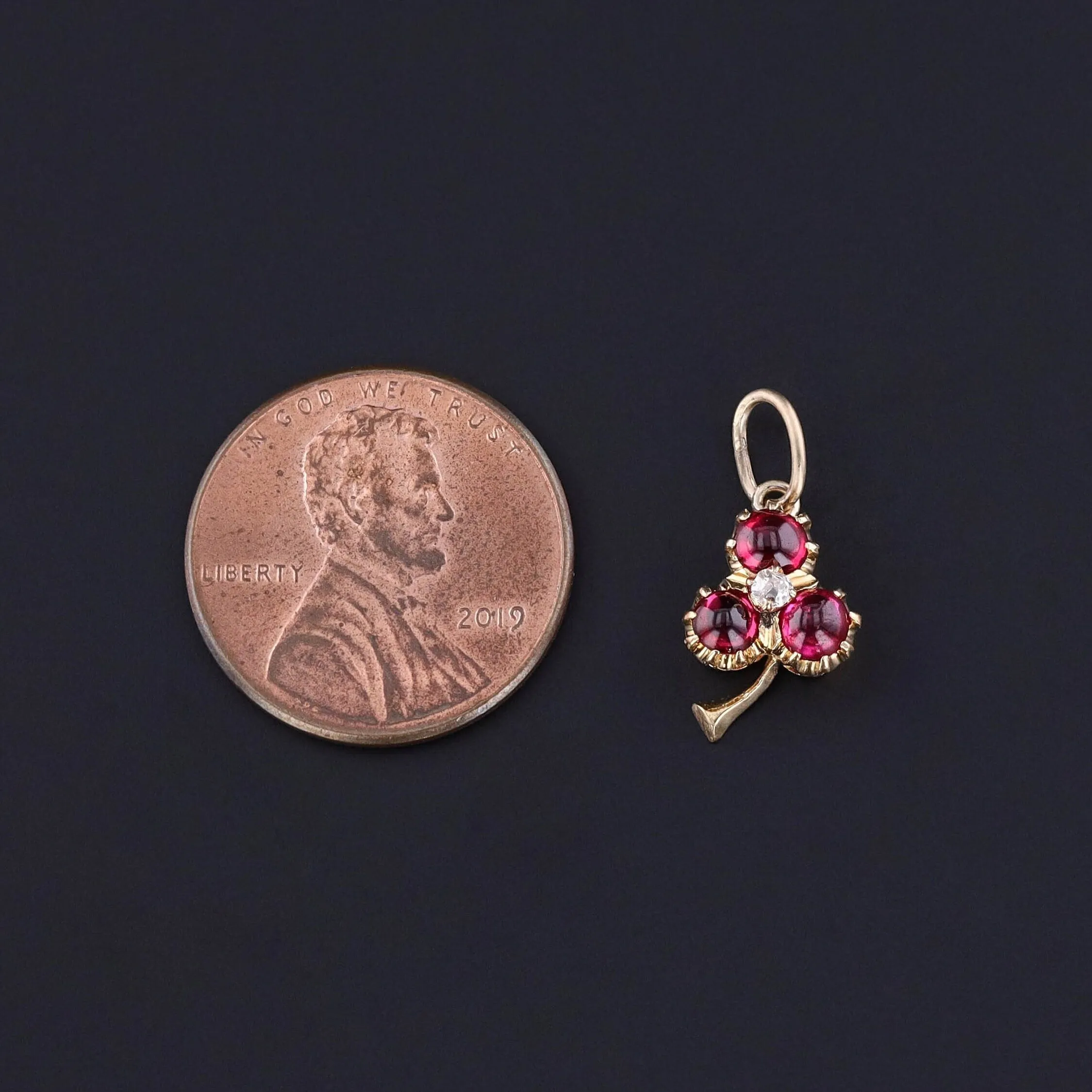 Antique Ruby and Diamond Shamrock Charm of 18k Gold