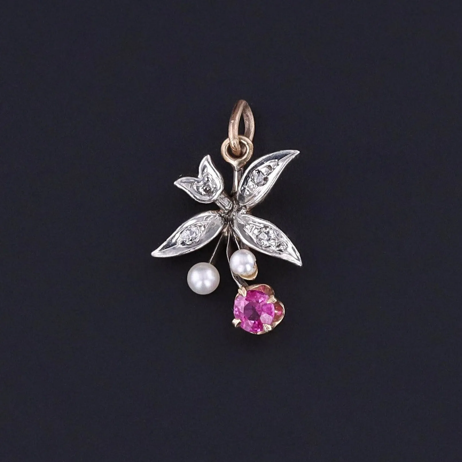Antique Ruby Charm of Platinum Topped 14k Gold