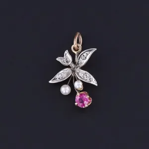 Antique Ruby Charm of Platinum Topped 14k Gold