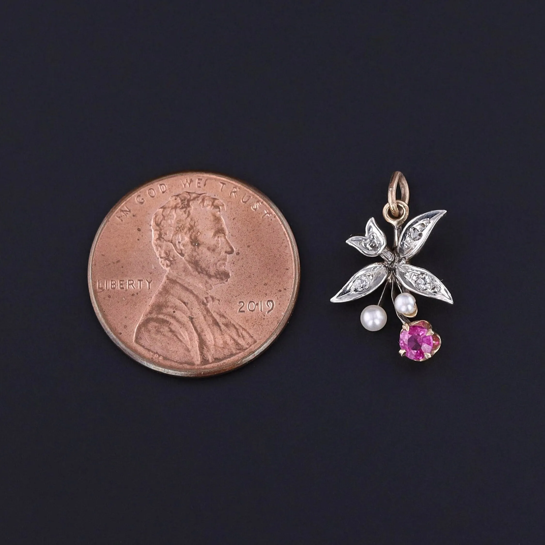 Antique Ruby Charm of Platinum Topped 14k Gold