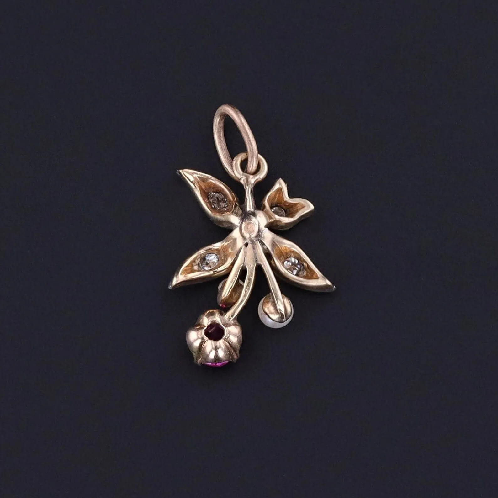 Antique Ruby Charm of Platinum Topped 14k Gold