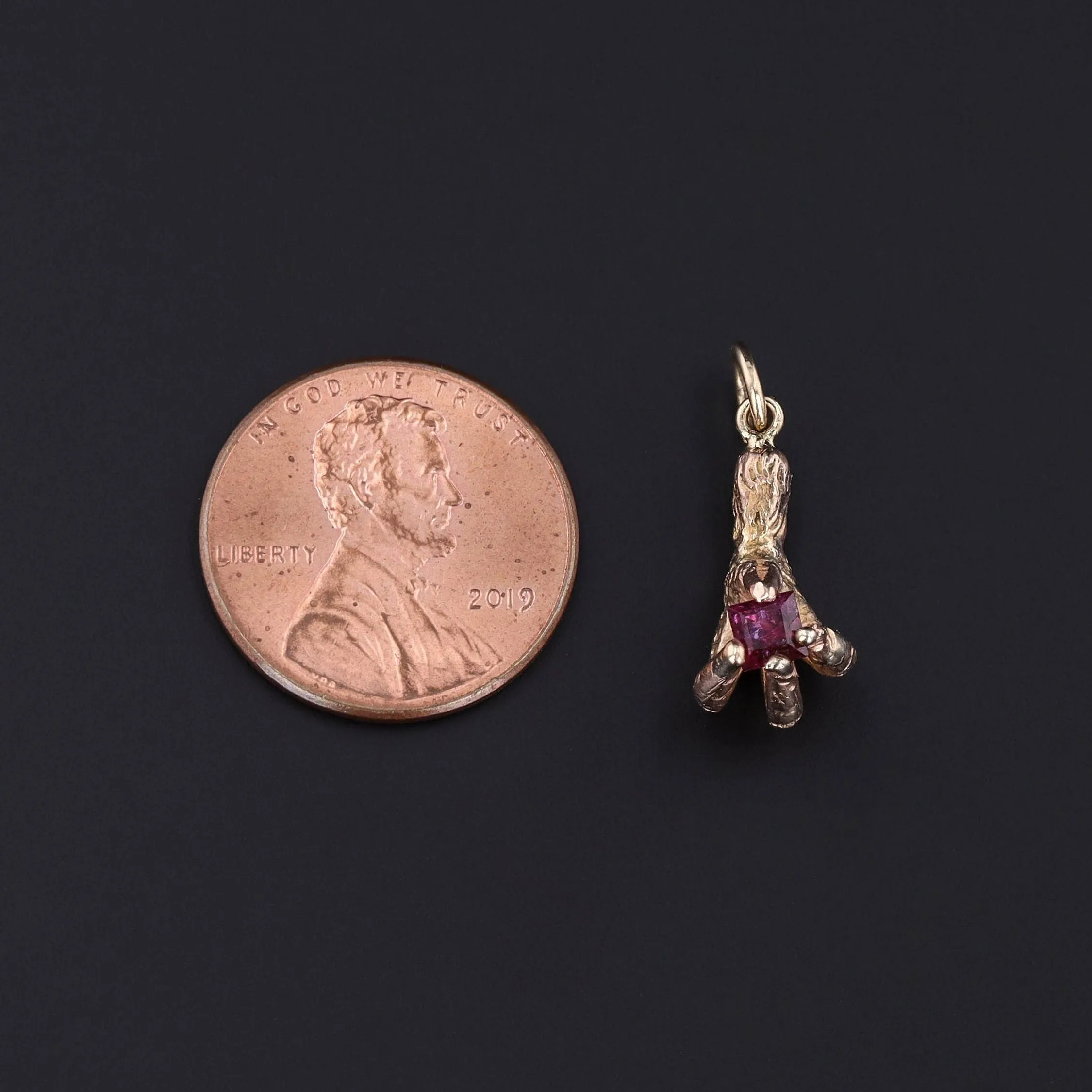 Antique Ruby Talon Conversion Charm of 10k Gold