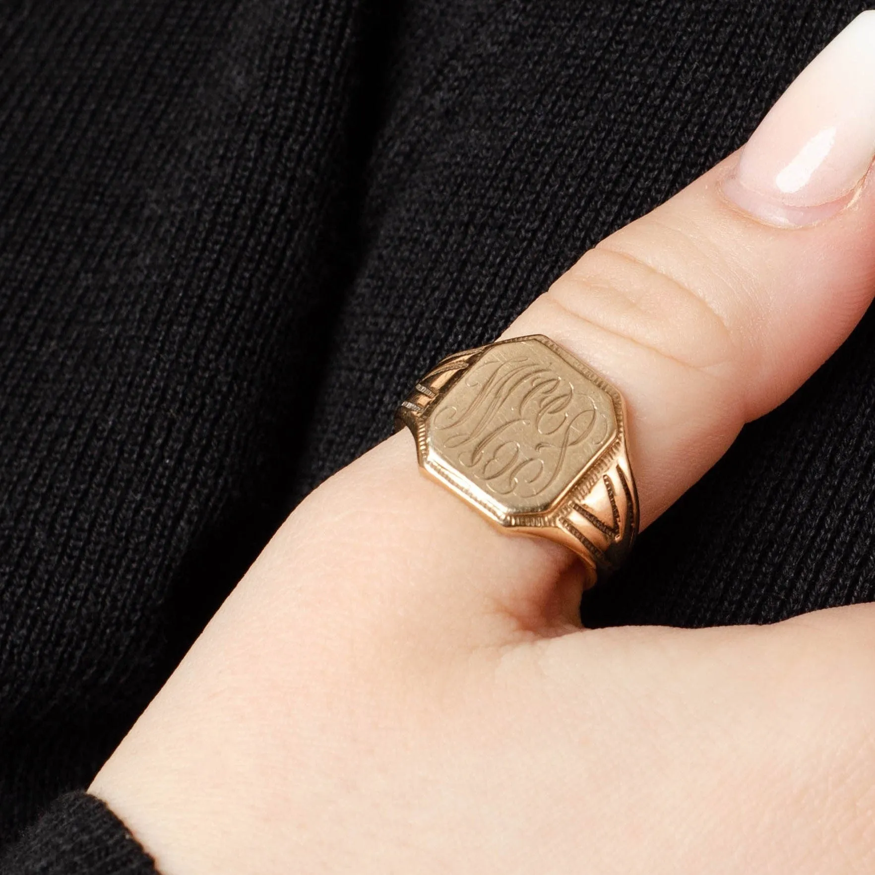 Antique Signet Ring Initials WEP or WES of 10k Gold