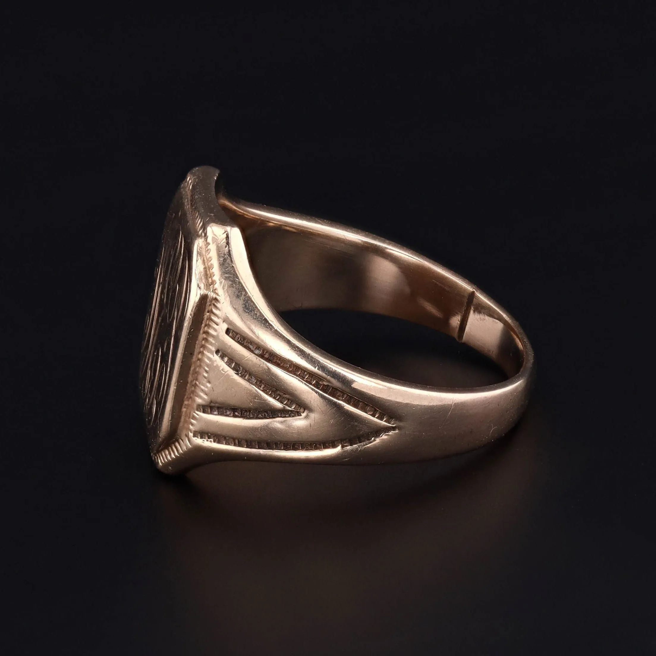 Antique Signet Ring Initials WEP or WES of 10k Gold