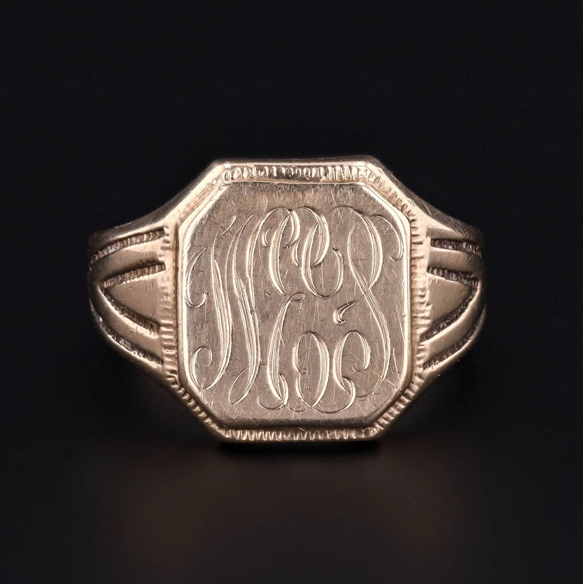 Antique Signet Ring Initials WEP or WES of 10k Gold