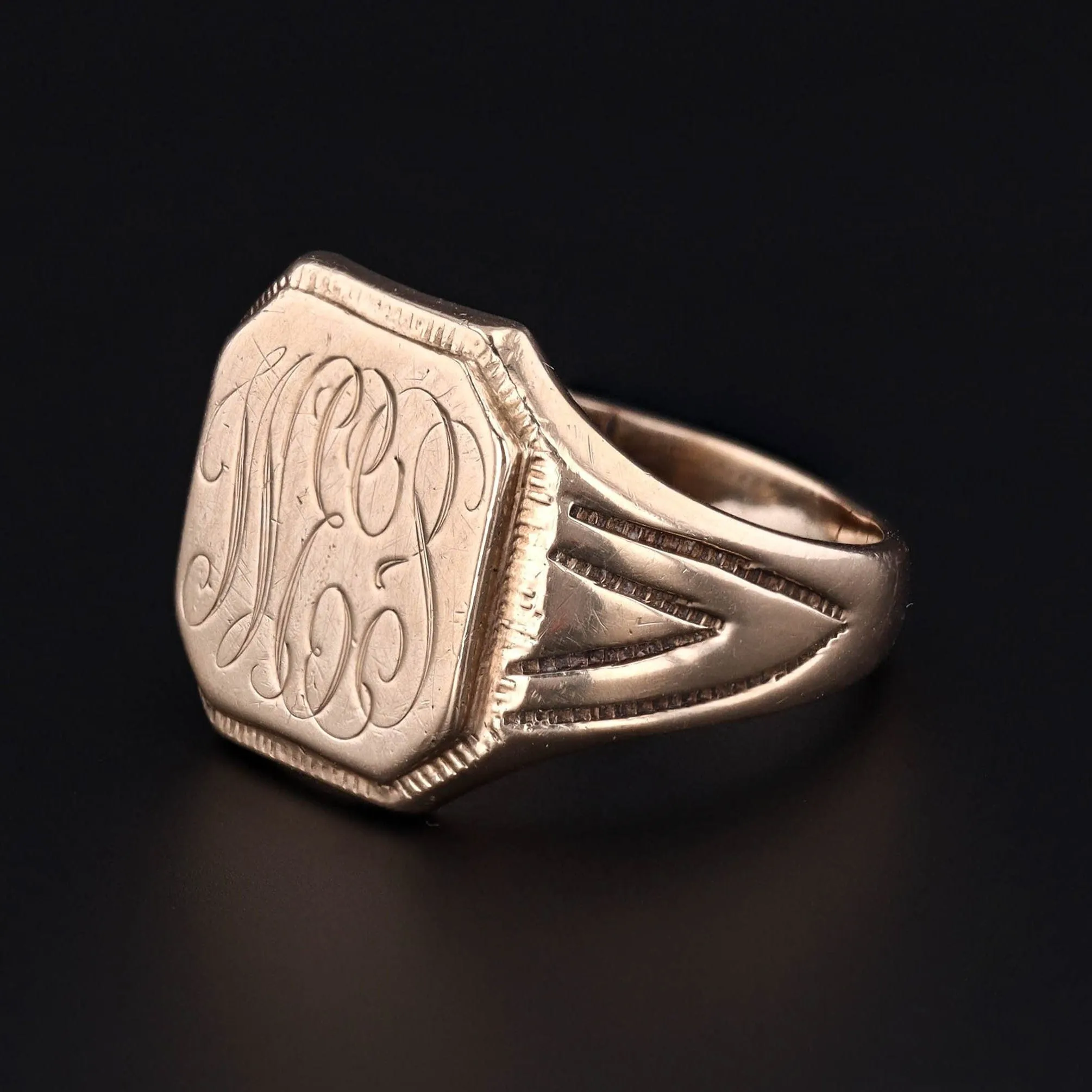 Antique Signet Ring Initials WEP or WES of 10k Gold