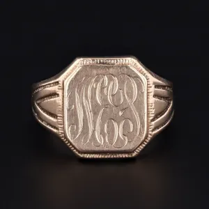 Antique Signet Ring Initials WEP or WES of 10k Gold