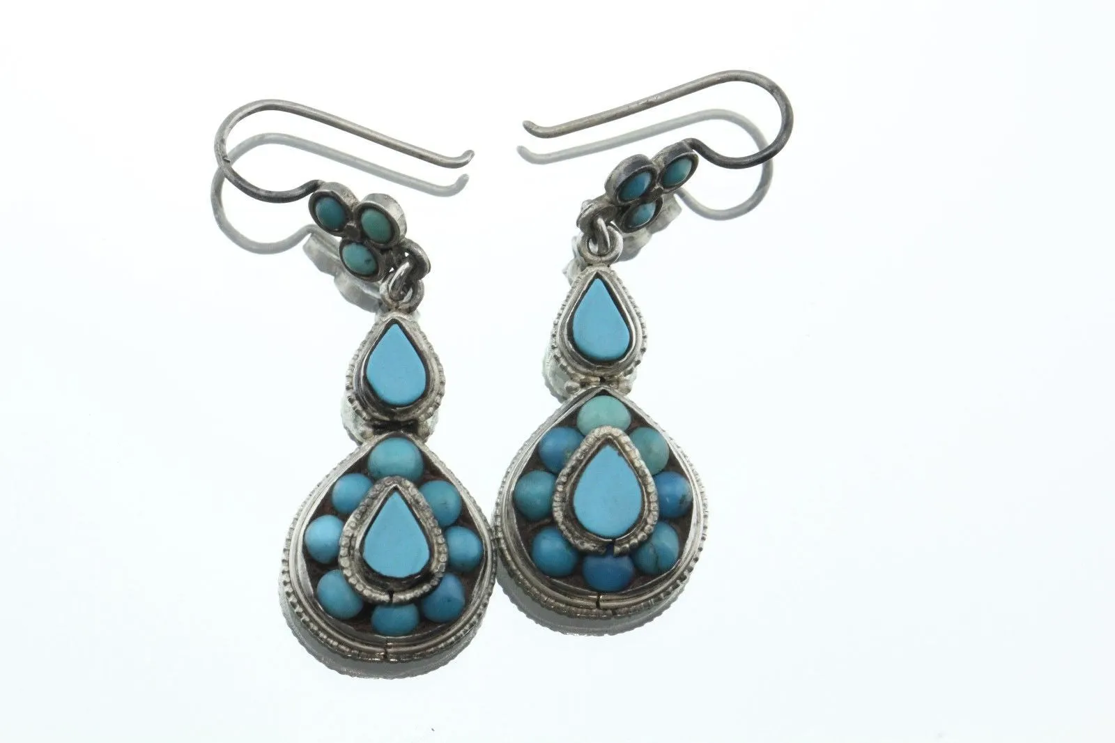 Antique Victorian Persian Turquoise Sterling Silver Chandelier Earrings